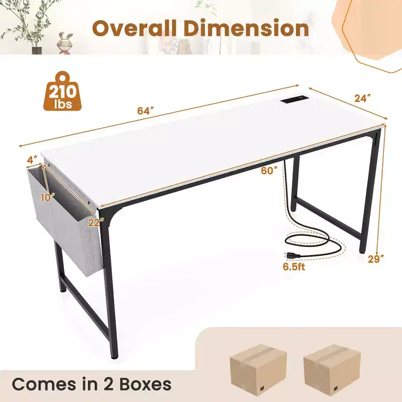 /4/6 Meeting Room Desk with Charging Station & Headphone Hook Metal Frame White