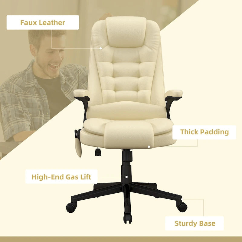 High Back Vibration Massage Office Chair with 6 Vibration Points, Beige