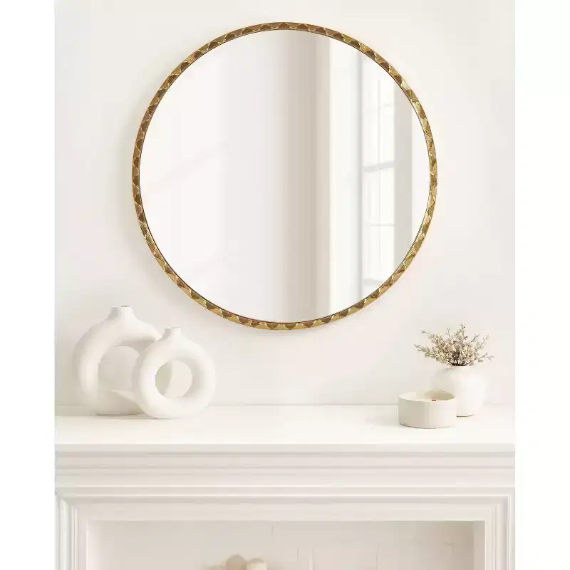 Gold Round Decorative Wall Mirror 26'' Diameter with Wavy Edge