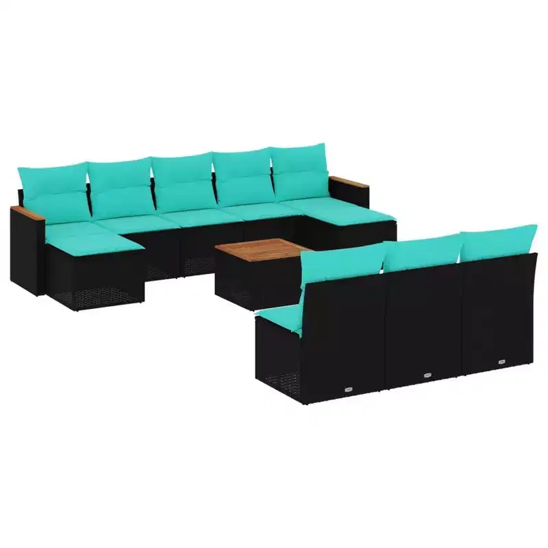 vidaXL 11 Piece Patio Sofa Set with Cushions Black Poly Rattan