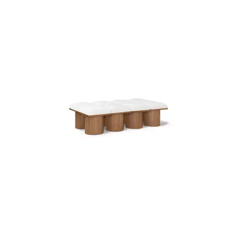 Cream Boucle Fabric Bench