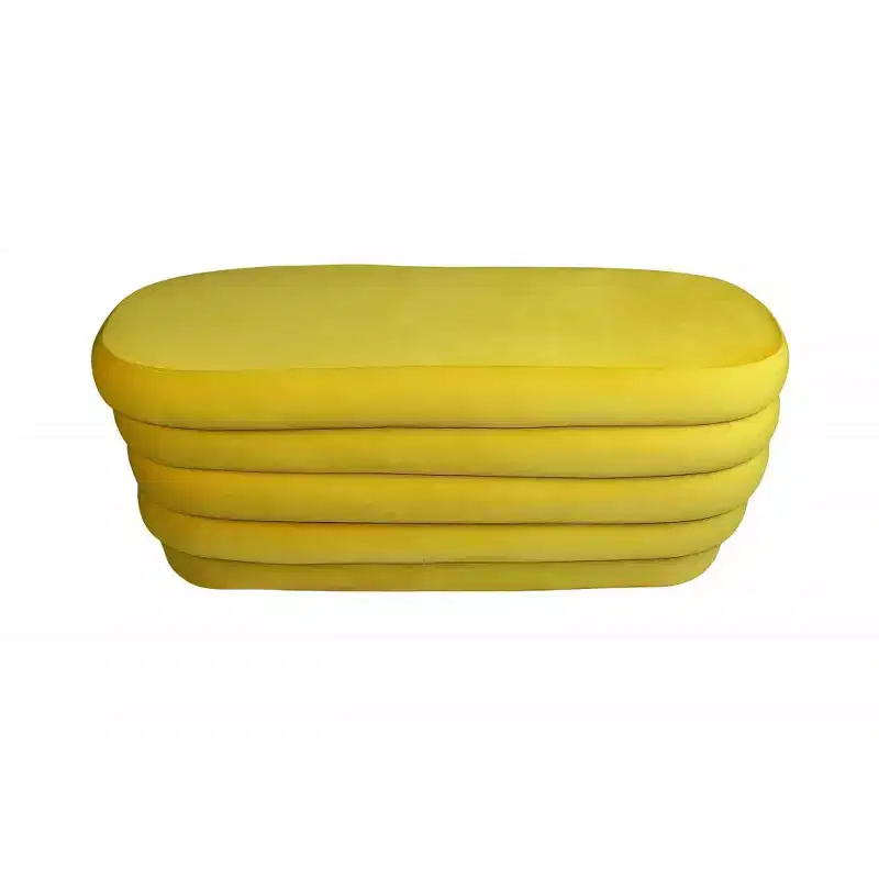 HomeRoots 44 Yellow Velvet Tufted Oval Ottoman
