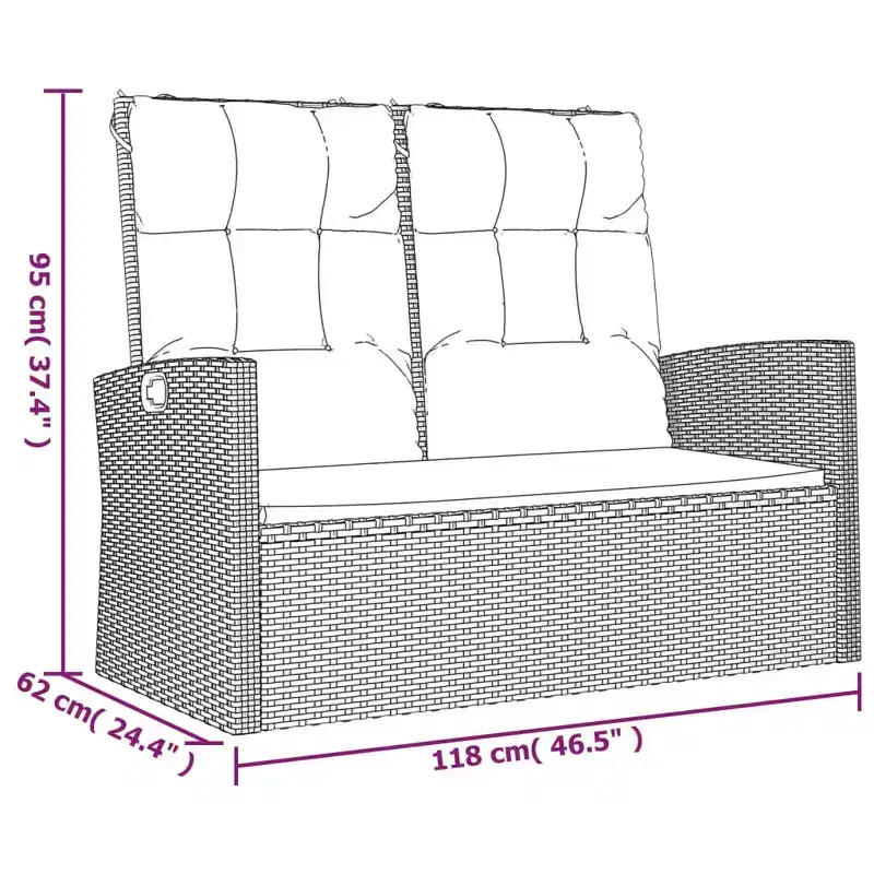 Garden Bench Black PE rattan 2 Seater Garden Bench Rectangular