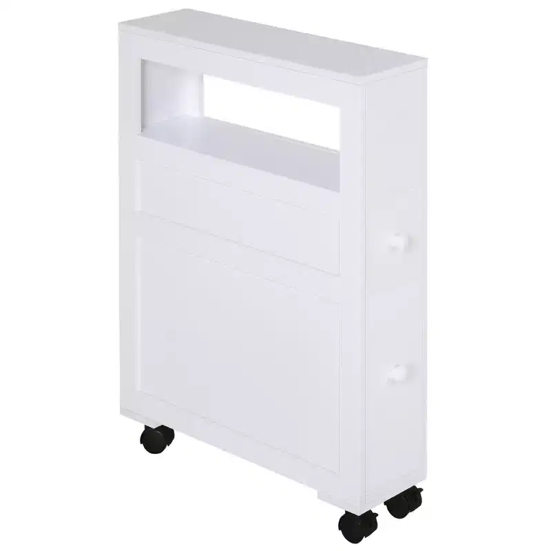 6.25 x 20.5 x 28.25 Wood Rolling Slim Bathroom Side Storage Cabinet