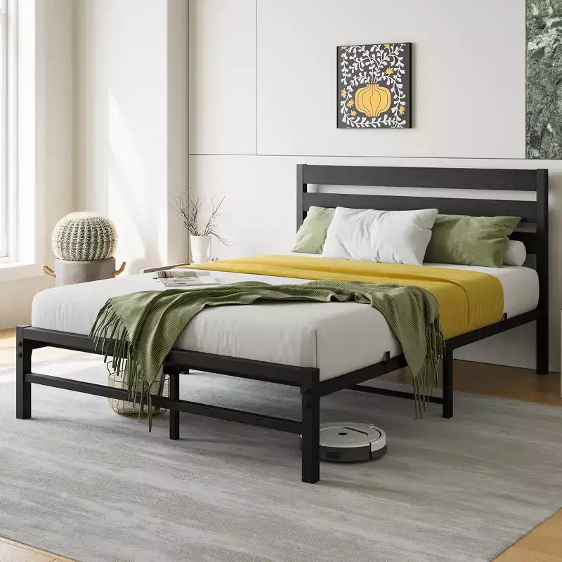 Queen/Full/Twin Size Metal Platform Bed Frame with Headboard and Slats Support