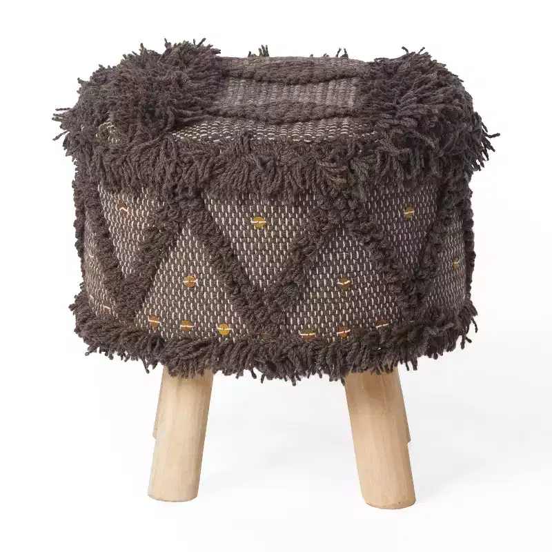 GDFStudio Edene Boho Handmade Fabric Stool with Metal Accents