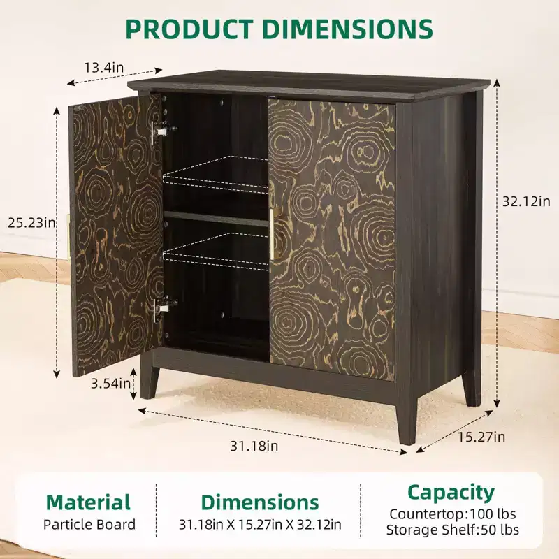 Sideboard Buffet Cabinet with Storage, Modern Storage Cabinets with Adjustable Shelves, Console Table for Kitchen Dining Room Entryway, Black