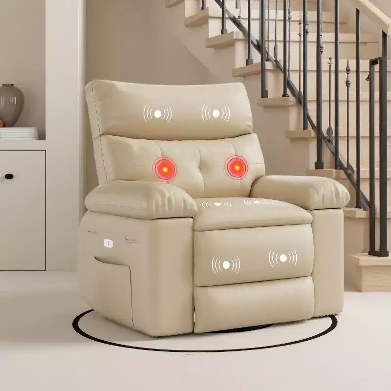 Extra Wide Swivel Rocking Recliner Chair with Massage, Upholstered Glider