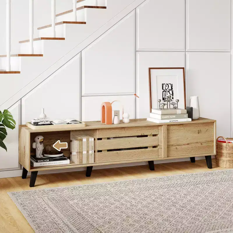 TV Stand for 80'' TVs w/Sliding Door Cabinets Storage Shelves Cable Management