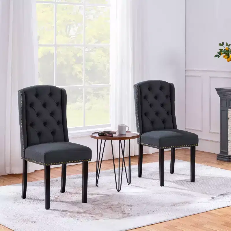 Button Tufted Dining Chairs Set of 2 - Nailhead Trim