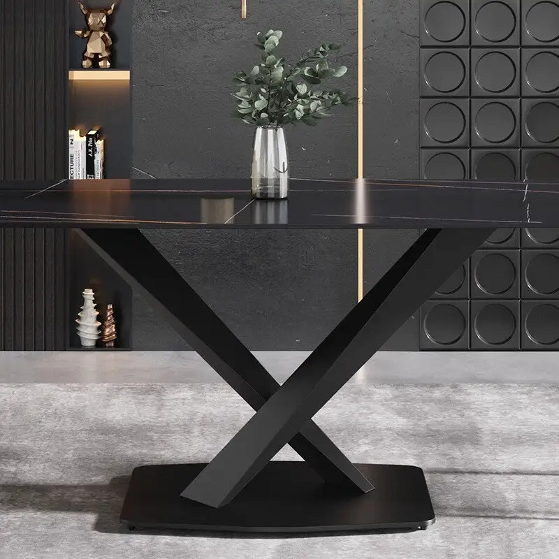 63-Inch Dining Table with Sintered Stone Tabletop and Metal Base