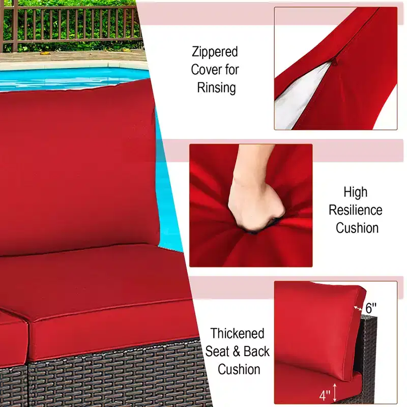 Costway 2PCS Patio Rattan Armless Sofa Sectional Conversation Furniture Set W/Cushion
