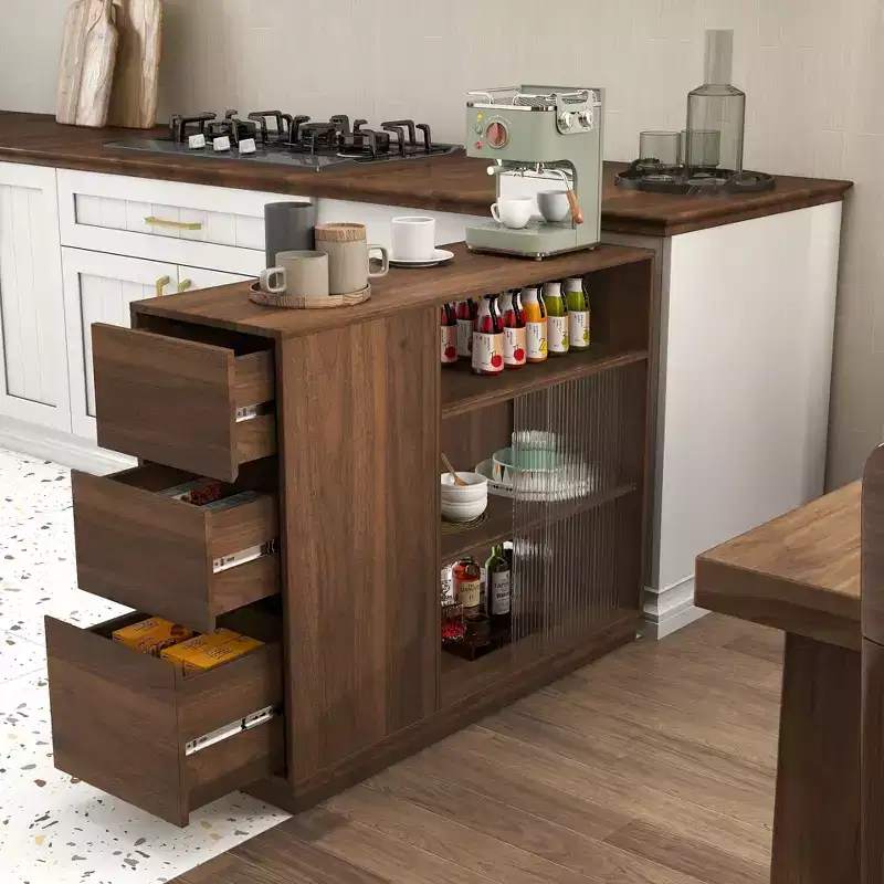 GDFStudio Hikaru Modern Sideboard Buffet Cabinet with Sliding Glass Doors and Drawers