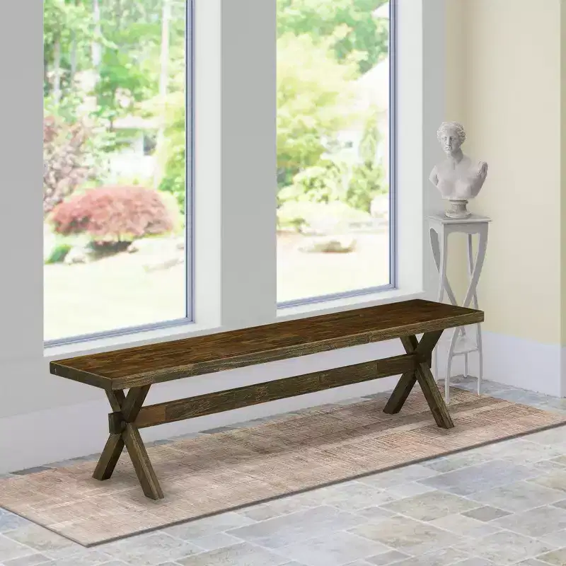 HomeStock X-Style Modern Dining Room Bench with Wooden Seat, 72x15x18 Inch, Espresso