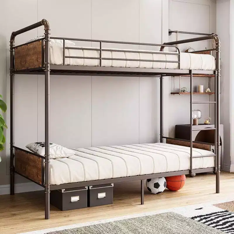 Twin Over Twin Metal Bunk Bed with Safety Guardrails & Built-In Ladder