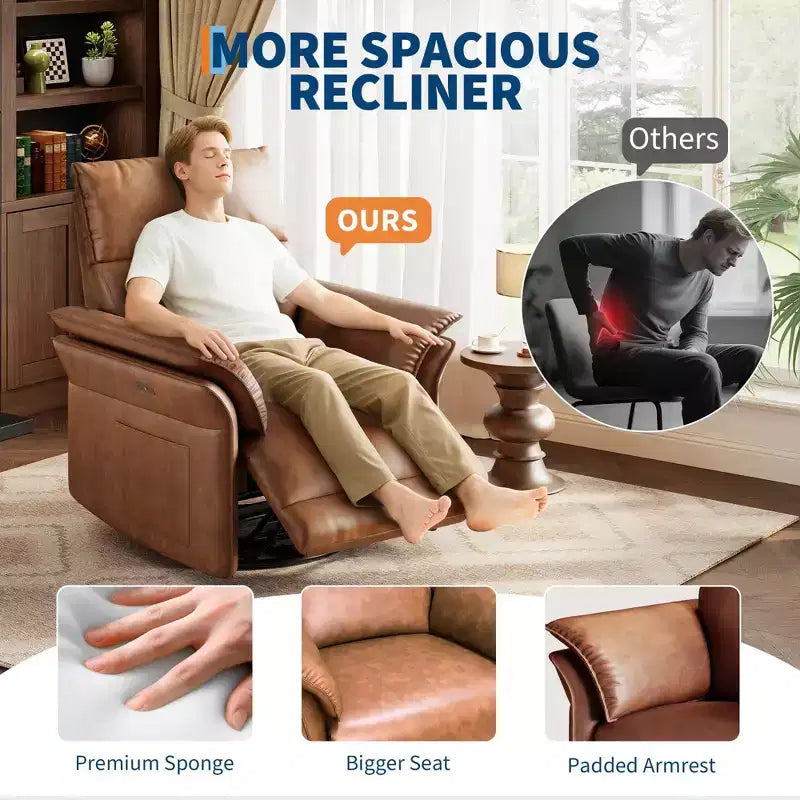 Recliner Chair, 360 Swivel Rocker Glider Nursery Chair with Padded Armrest and Deep Seat, PU Leather Upholstered Reclining Sofa Chair