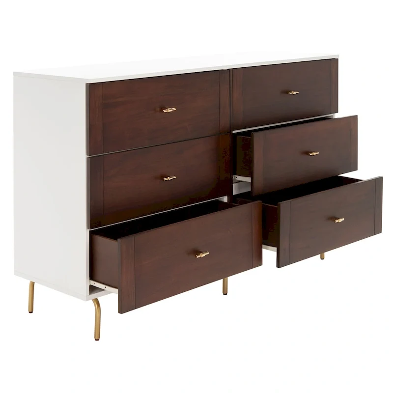 Walnut & White 6-Drawer Dresser, Mid-Century Modern Style