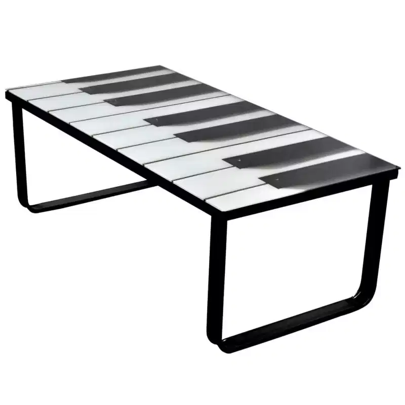 Coffee Table Living Room End Table Side Table with Printing Glass Top Piano