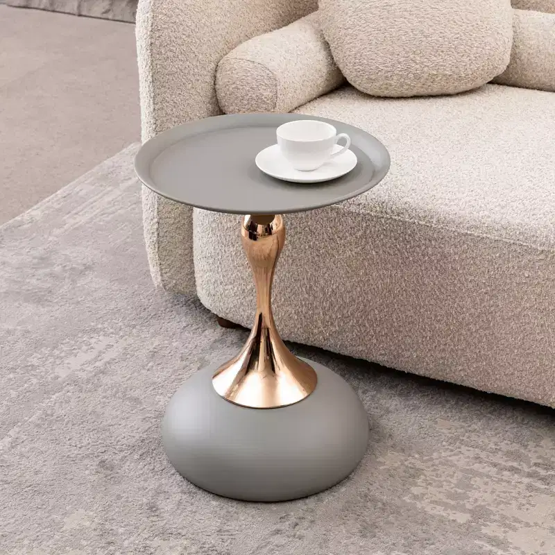 21. Mermaid End Coffee Table for Living Room,Chic Metal Pedestal Table,Chic End Table Round Sofa Side Table,Art Deco,Matte Gray