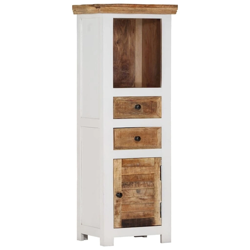 vidaXL Highboard Brown&White 15.7x11.8x43.3 Solid Wood Mango and Acacia - 15.7 x 11.8 x 43.3