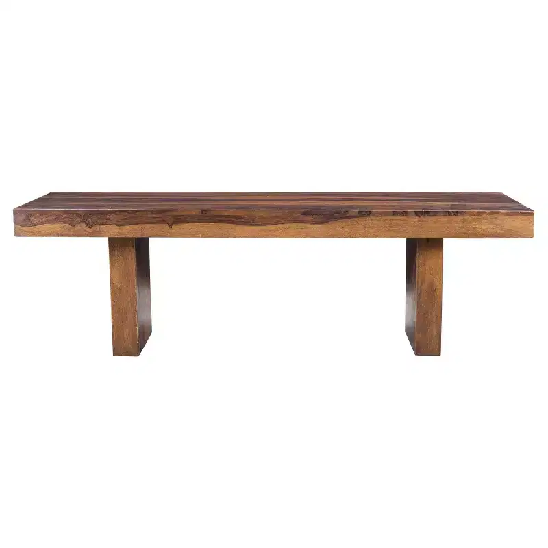 Solid Sheesham Wood 60 Cube Bench - Timbergirl: Rustic Brown, Iron Frame, 3-Seater, Storage, 300 lb Capacity