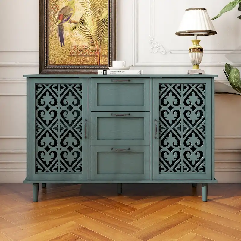 Dark Green / Blue 2-Door 3-Drawer Storage Cabinet – Bedroom