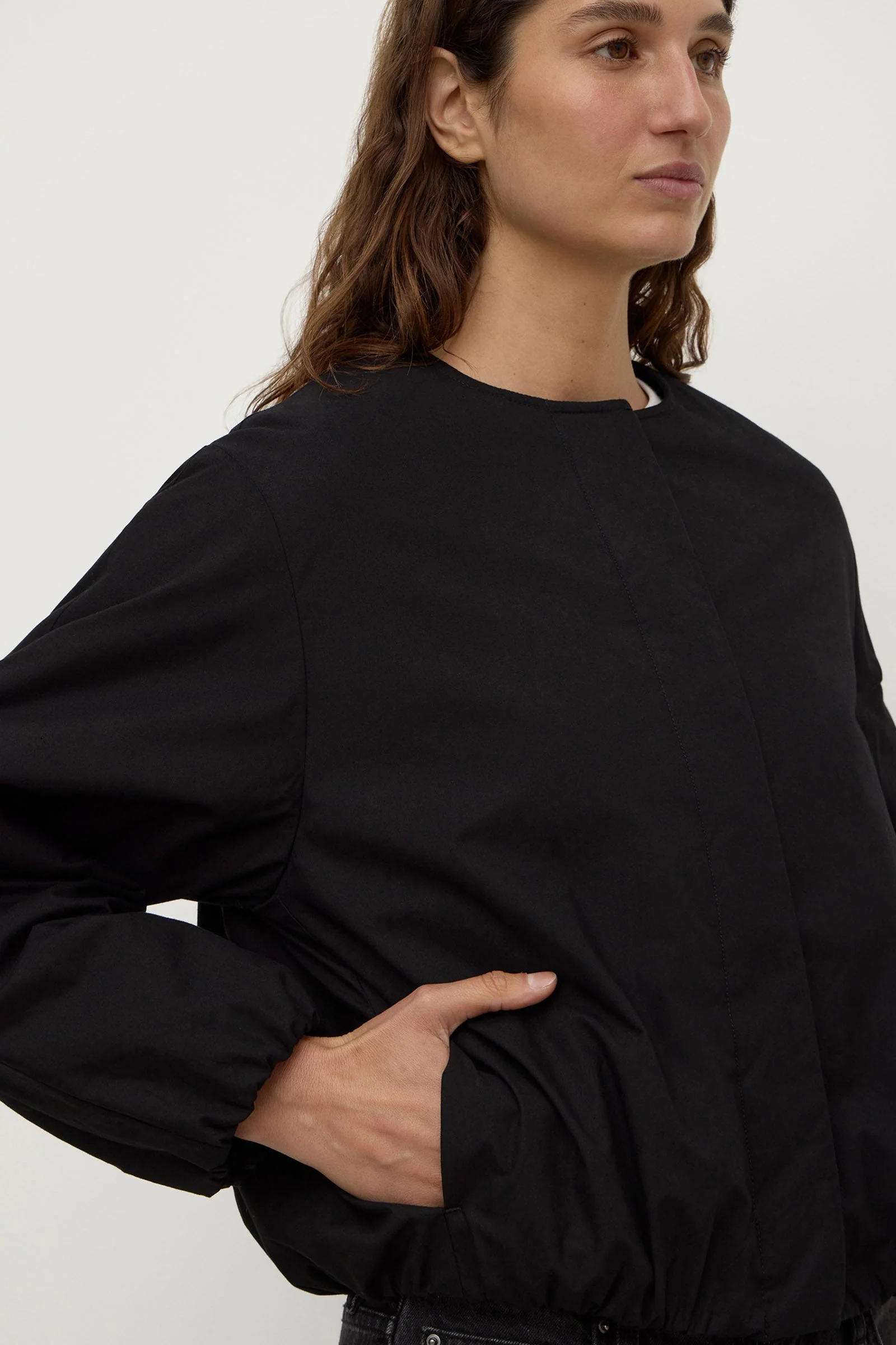 Black Padded Cotton Bomber Jacket