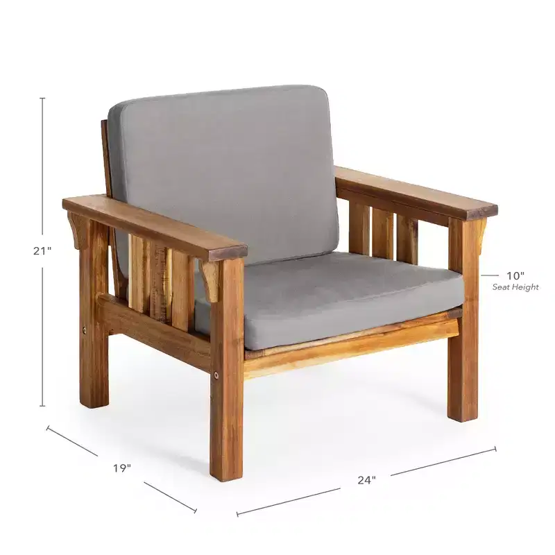 Kids Outdoor Chair: Acacia Wood Chair for Kids w/ Cushions, 10in Seat Height, for Backyard, Patio, Porch, Outdoor Learning & Play Areas