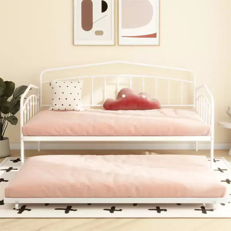 Twin Daybed with Trundle, Metal Daybed with Trundle Bed Twin, Sofa Bed with Metal Slats Support, Industrial Sofa Bed, No Box Spring Needed