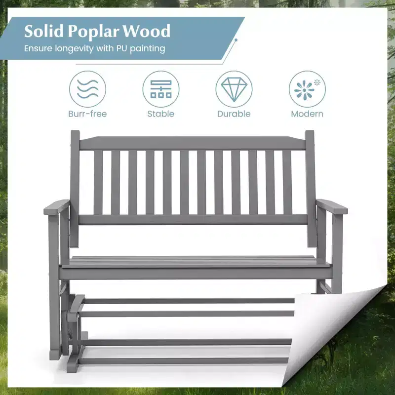Costway Patio Glider Loveseat Chair Swing Rocking Bench with Slatted Seat & Curved Backrest White/Natural/Gray