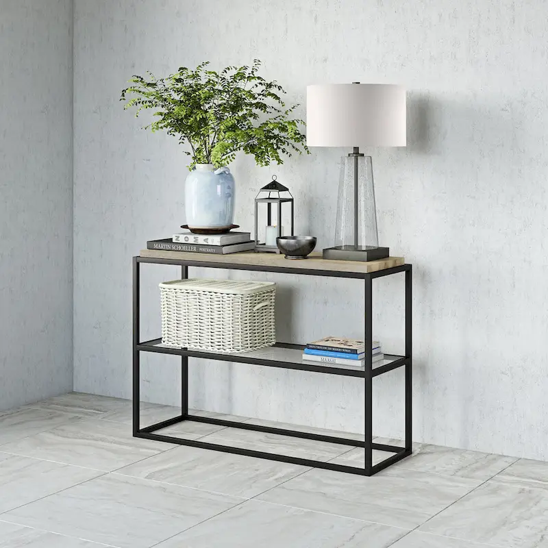 Blackened Bronze Console Table, Steel & Glass, 1-Person Assembly