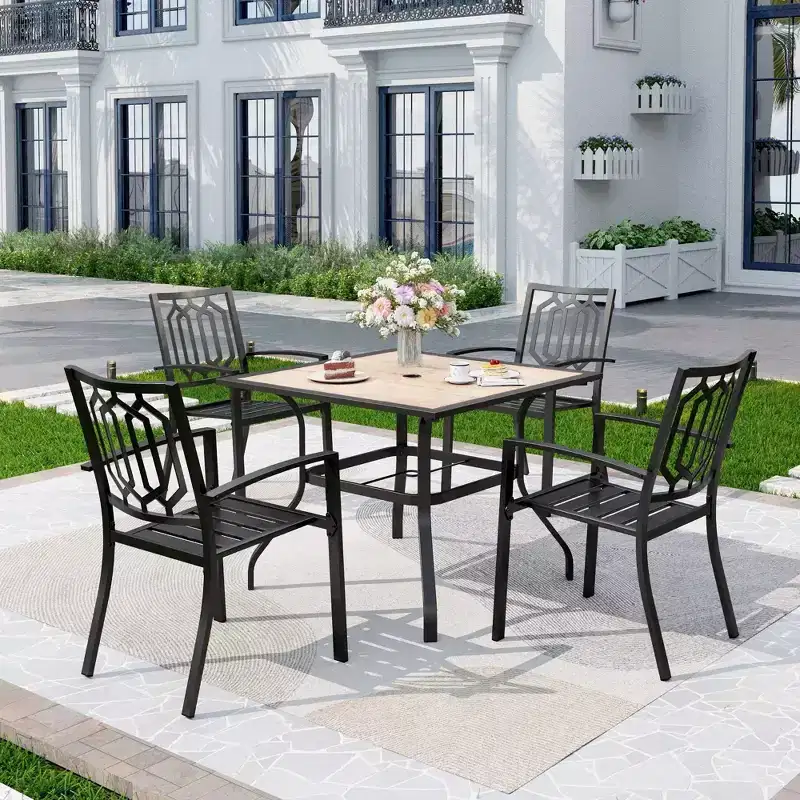 5pc Patio Table & Metal Chairs with Diamondback Design - Captiva Designs