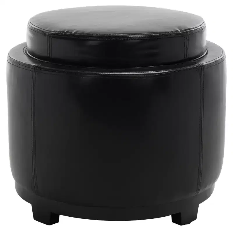 Round Flip-Top Storage Ottoman, Black/Red, Seats 1