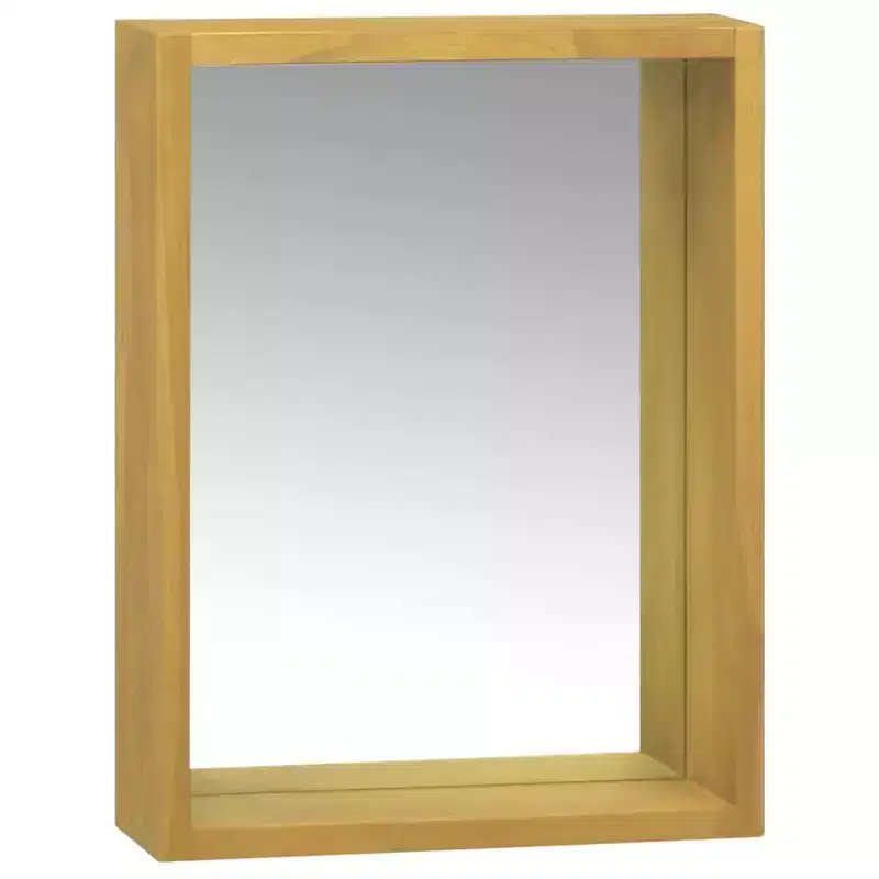 vidaXL Wall-Mounted Mirror Cabinet with Open Shelf - Durable Full-Length Mirror Cabinet - Solid Teak Wood Vanity - 11.8x3.9x15.7 - Brown
