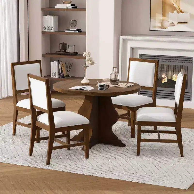 GDFStudio Mandy Farmhouse 5-Piece Extendable Dining Table Set with Upholstered Chairs