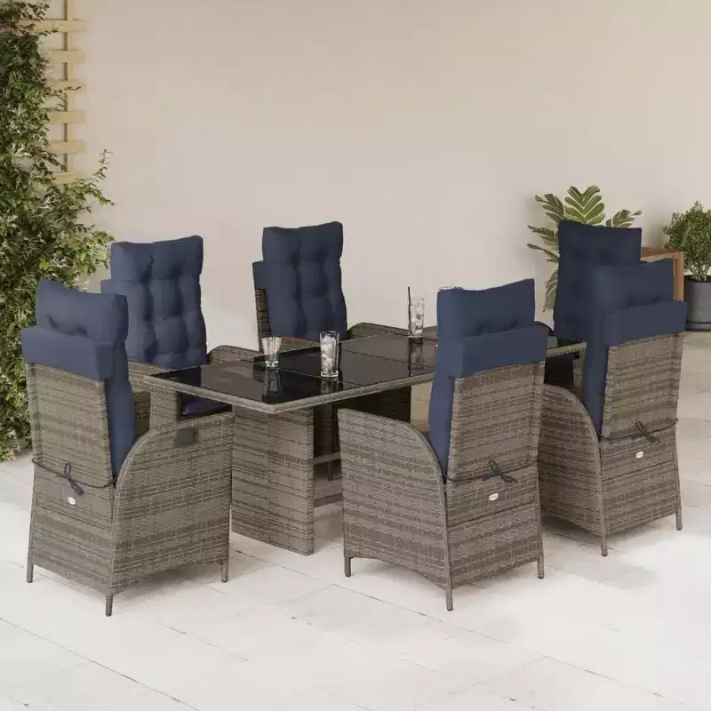vidaXL Patio Dining Set with Cushions Outdoor Garden Seating Gray Poly Rattan