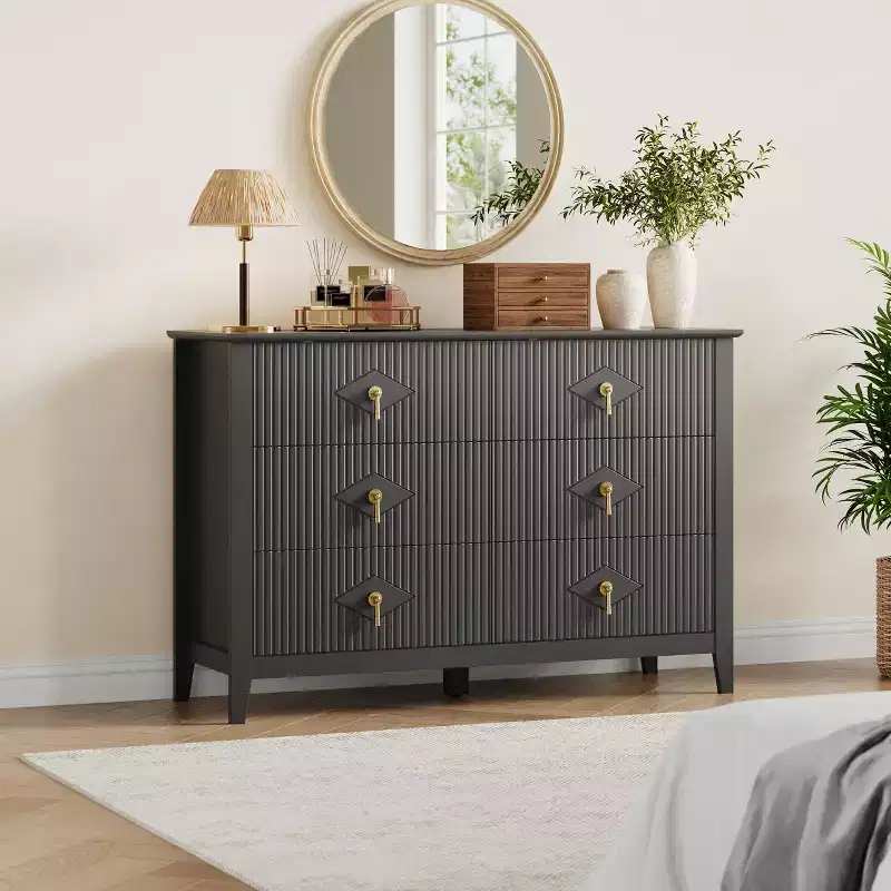 54 Wide 6-Drawer Dresser, Modern Chest with Metal Handles for Bedroom Storage, Black