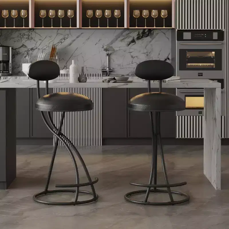 Round Bar Stools Modern Velvet Upholstered Counter Chair for Dining Room