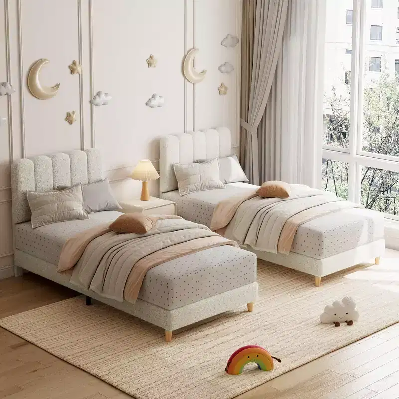 Twin XL Bed Frame, Boucle Upholstered Platform Bed with Wave Headboard for Girls/Kids, Easy Assembly, Wooden Slats Support, No Box Spring Needed