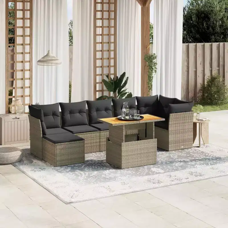 vidaXL Garden Sofa Set Black PE Rattan Large Adjustable Feet