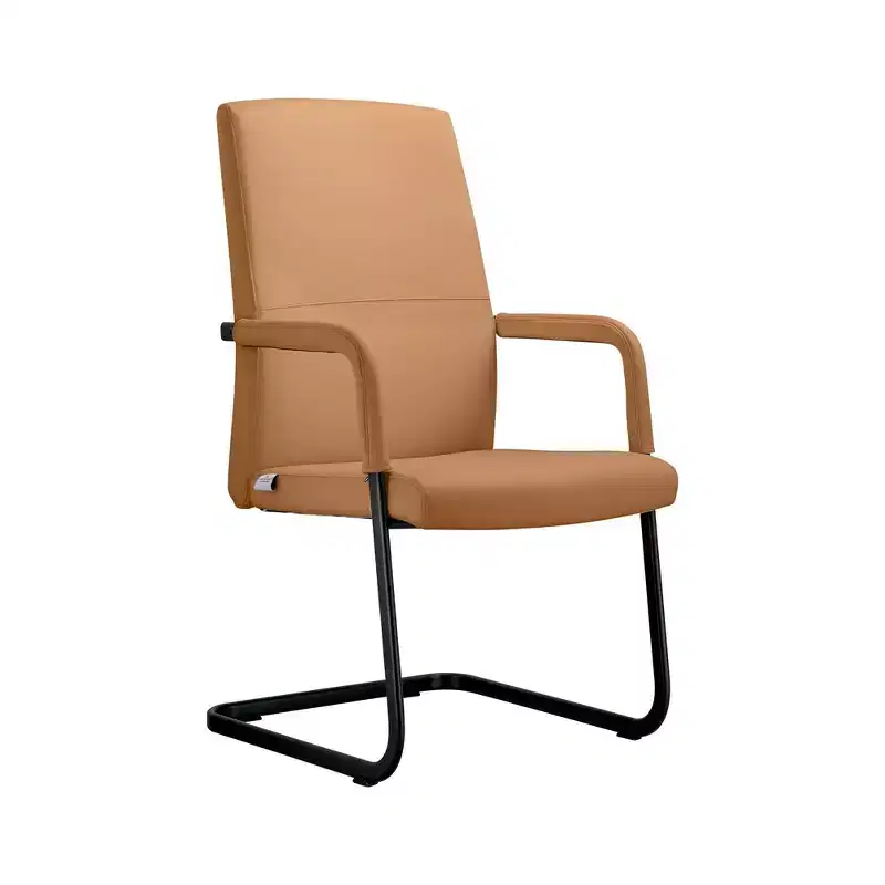 LeisureMod Evander Modern Black Faux Leather Office Chair - Sturdy Sled Base - Ergonomic Desk & Guest Seating