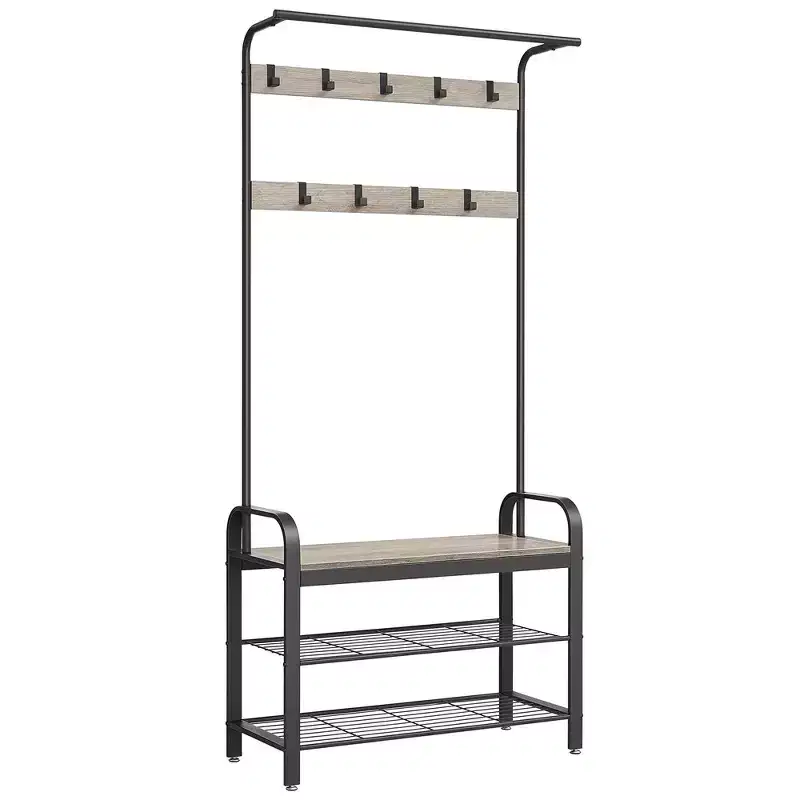 Coat Rack, Hall Tree with Shoe Bench Entryway Bench with Coat Rack, with 9 Removable Hooks, a Hanging Rod