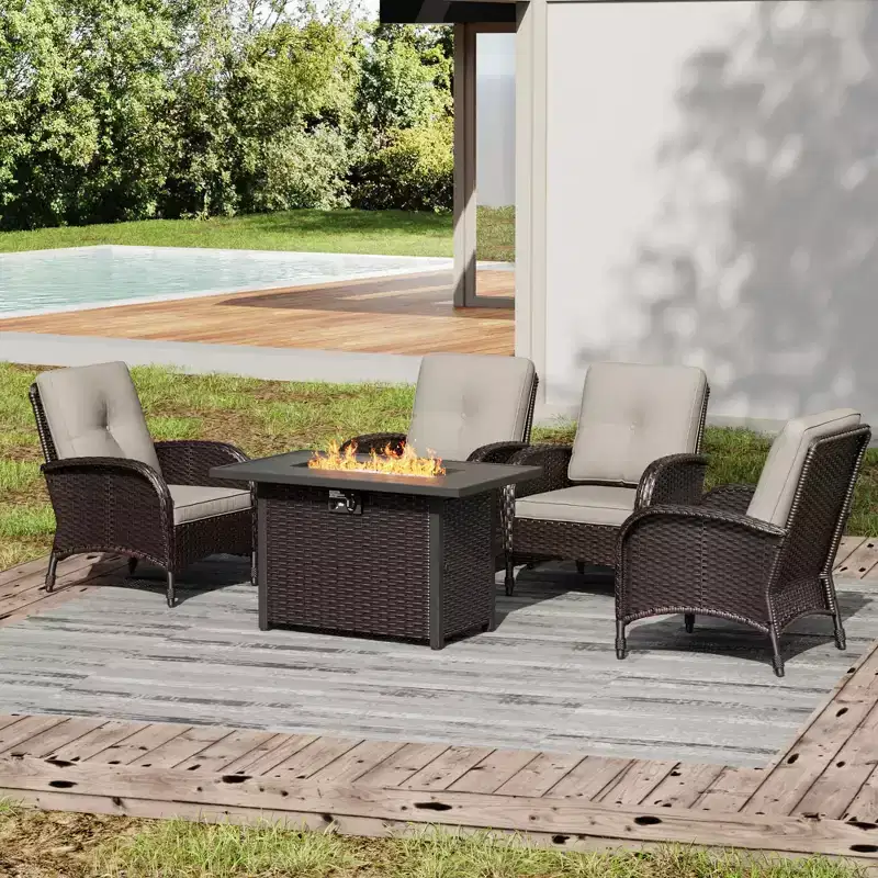 UPTIOT Outdoor Wicker Chairs with Convertible Fire Pit Table for Patio Relaxation