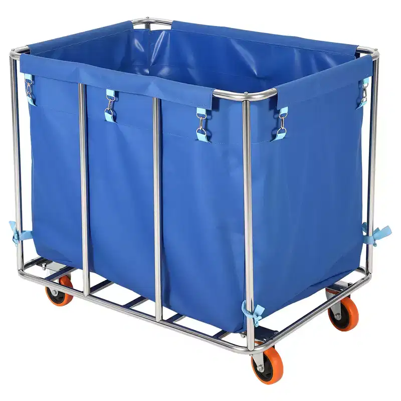 Heavy Duty 400L Laundry Cart with Wheels  Removable Waterproof Oxford Liner, Rolling Flatbed Trolley for Hotel, Hospital, School, Home  Blue