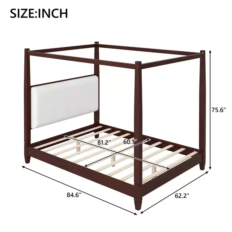 Modern Canopy Platform Bed with Upholstery Headboard for Bedroom