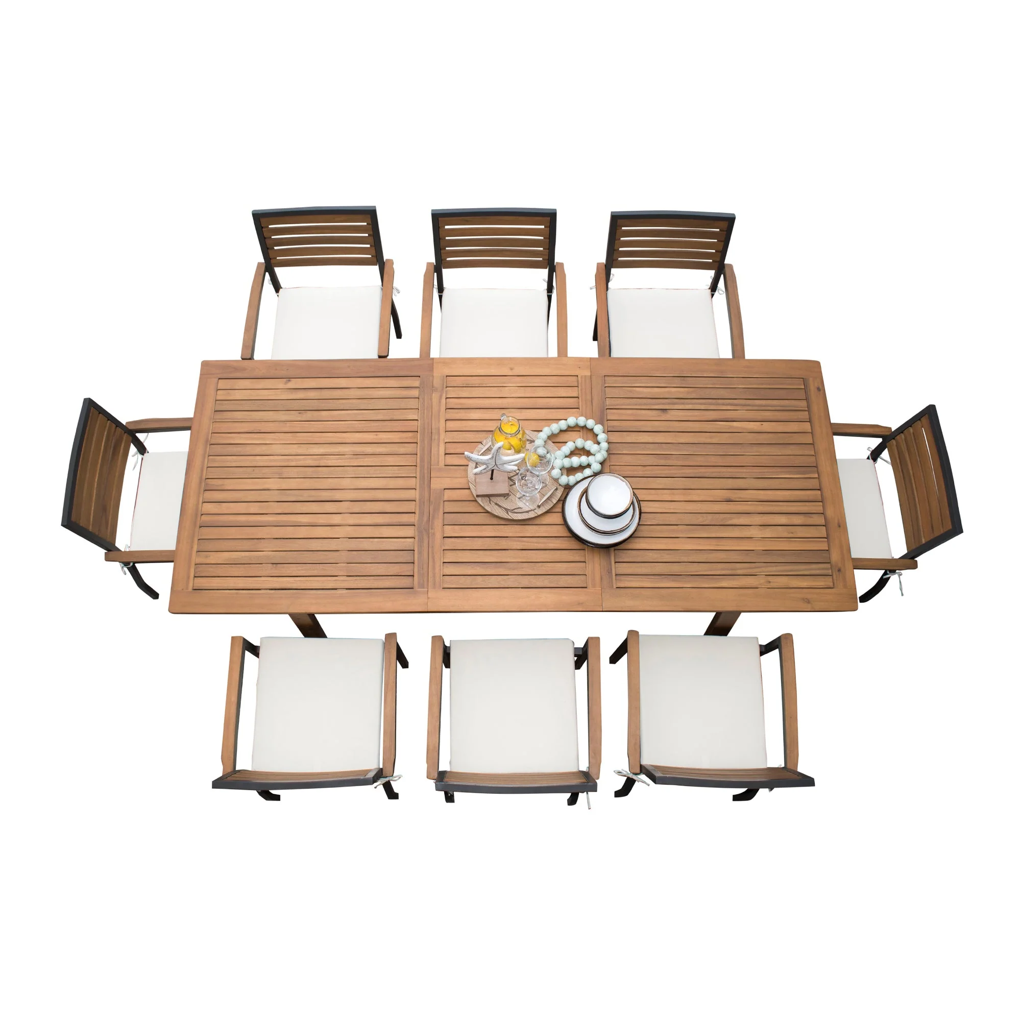 Outdoor Rectangular Extendable Acacia Wood Dining Table Gray Brown