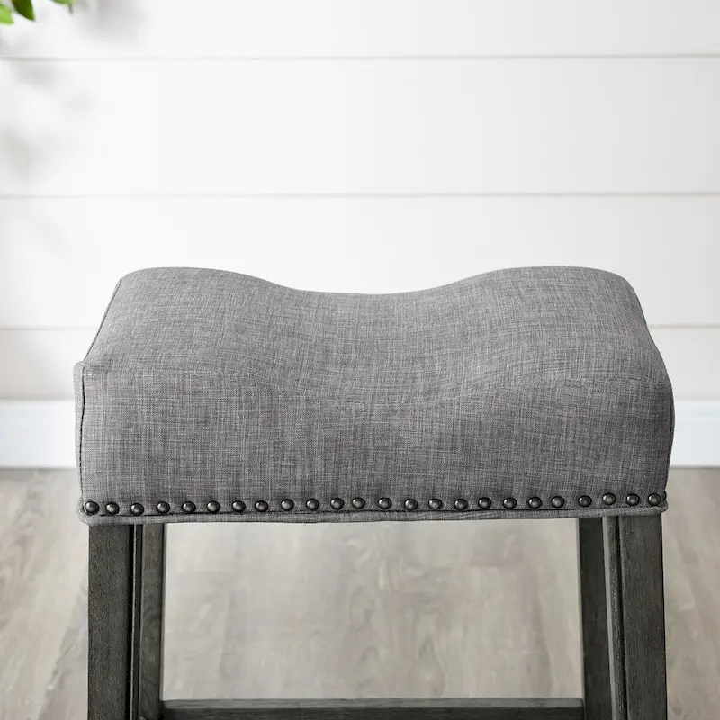 Set of 2 Upholstered Counter Height Backless Saddle Seat Stools