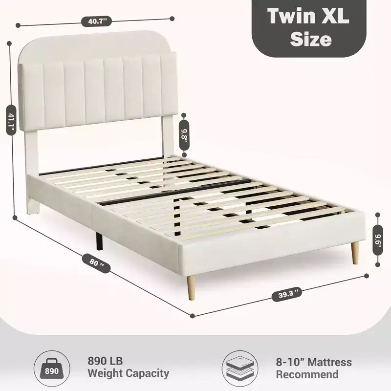 Bed Frames, Upholstered Platform Bed Frame with Bookcase Headboard, Heavy Duty Steel Support Legs, Easy Assembly, Noise Free