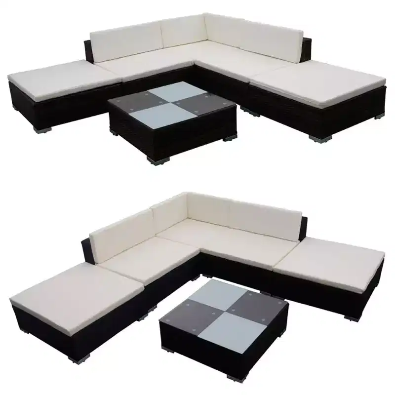 vidaXL Patio Furniture Set 6 Piece Patio Sectional Sofa with Table Poly Rattan