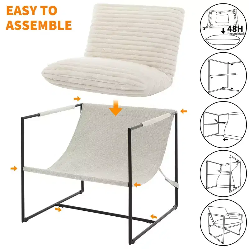 Sling Accent Chair with Metal Frame, Upholstered Living Room Chair with Foam Cushioning